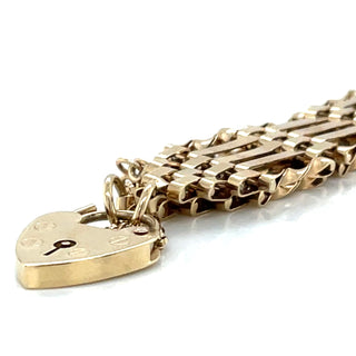 Vintage 9ct Yellow Gold Gate Bracelet with Heart-Shaped Lock