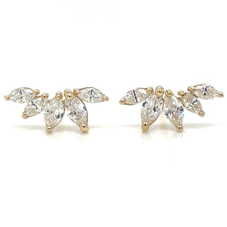 9ct Yellow Gold Marquise Fan Cz Stud Earrings