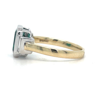 9ct Yellow Gold Laboratory Grown 1.77ct Emerald Cut Emerald And 0.21ct Side Baguette Diamond Ring