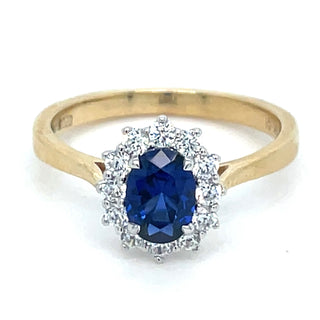 9ct Yellow Gold Lady Di Sapphire And Cz Cluster Ring