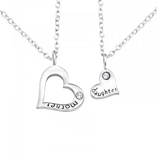 Sterling Silver Mother and Daughter Necklace Set with Crystal