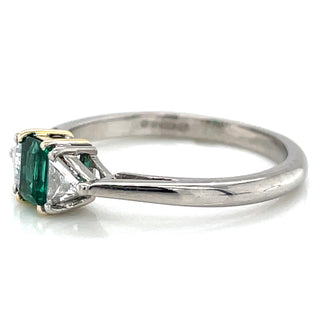 Vintage 18ct White Gold Emerald and Earth Grown Diamond Trilogy Ring