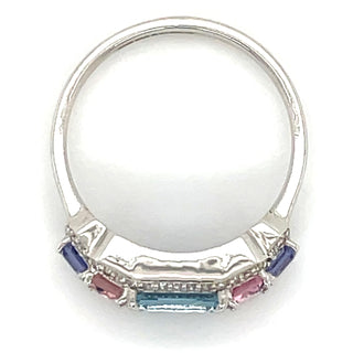 18ct White Gold Aquamarine, Pink Tourmaline, Tanzanite & Diamond Ring