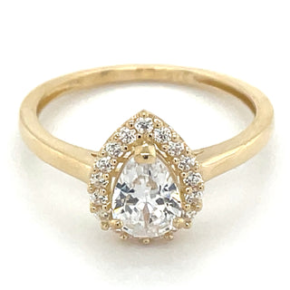 9ct Yellow Gold Cz Pear Halo Ring