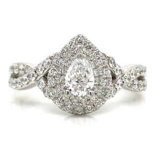 Sarah - Platinum Pear Double Halo with Twisted Band Earth Grown Diamond Engagement Ring