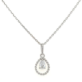 9ct White Gold Twisted & Cz Pear Pendant