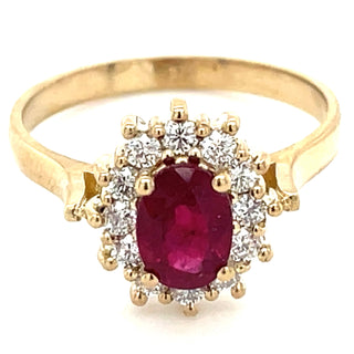 9ct Yellow Gold Oval Ruby & Diamond Cluster Ring