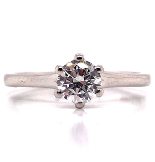 platinum round diamond solitaire ring set in six claws