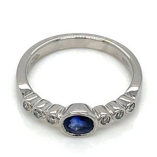 Vintage 18ct White Gold Royal Blue Sapphire and Earth Grown Diamond Ring