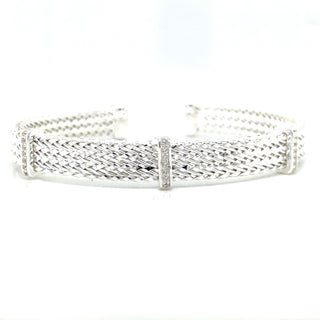 Sterling Silver Woven Square Bangle With Cz Detail