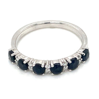 9ct White Gold Earth Grown Round Sapphire & Diamond Ring