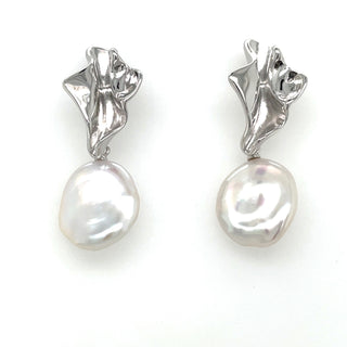 Sterling Silver Keshi Freshwater Pearl Abstract Earrings