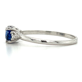 9ct White Gold Horizontal Oval Sapphire & Side Diamond Ring