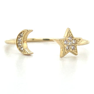 9ct Yellow Gold Moon & Star Adjustable Ring
