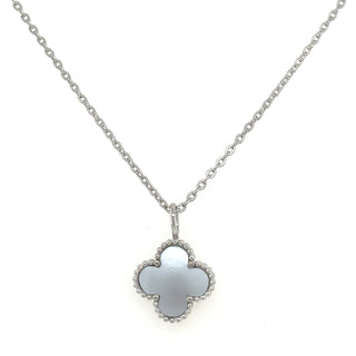 9ct White Gold Mother Of Pearl Clover Pendant