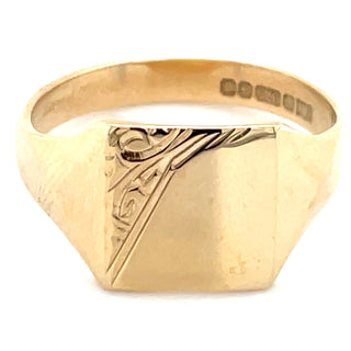 Vintage 9ct Yellow Gold Square Engraved Signet Ring