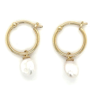 9ct Yellow Gold Hoops With Baroque Pearl Drop