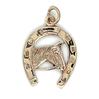 Vintage 9ct Yellow Gold Horse and Horseshoe Pendant