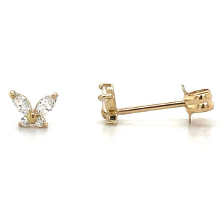 9ct Yellow Gold Butterly Cz Stud Earrings