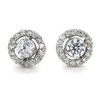 9ct White Gold Cz Round Halo Earrings