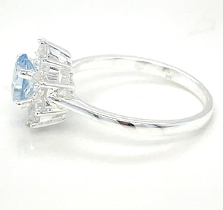 Sterling Silver Aquamarine & Cz Cluster Ring