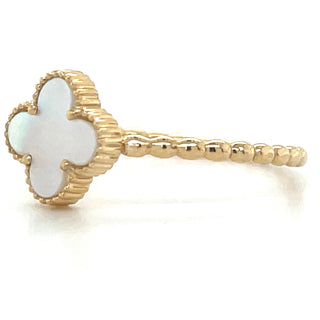 9ct Yellow Gold Mother Of Pearl Clover Ring