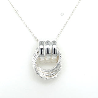 Aura Sterling Silver Smooth and Textured Double Drop Circle Necklace