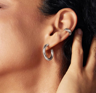 Ania Haie Silver Classic Tube Medium Huggie Hoop Earrings