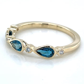 9ct Yellow Gold Diamond and Pear Cut Blue Topaz Ring