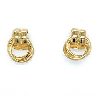 Golden Double Drop Intertwined Ring Earrings