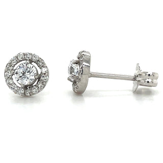 9ct White Gold Cz Round Halo Earrings