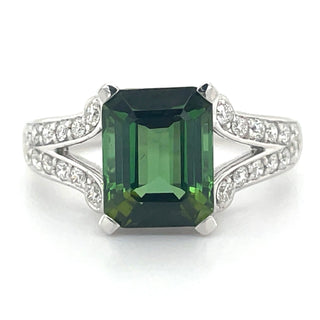 9ct White Gold Green Tourmaline & Diamond Ring