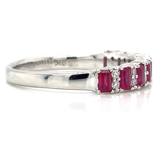 9ct White Gold Earth Grown Alternating Ruby & Diamond Ring