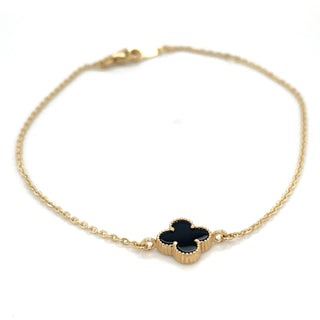9ct Yellow Gold Black Onyx Clover Bracelet
