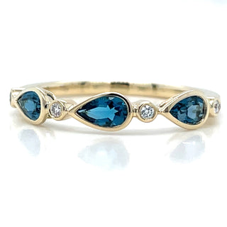 9ct Yellow Gold Diamond and Pear Cut Blue Topaz Ring