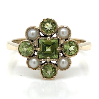 Vintage 9ct Yellow Gold Peridot and Pearl Ring