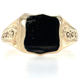Vintage 9ct Yellow Gold Detailed Shield Signet Ring