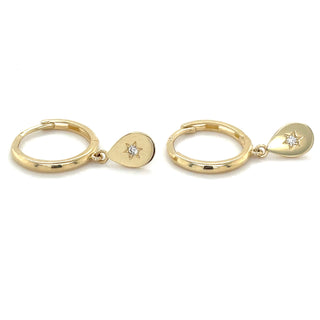9ct Yellow Gold Hoops With Star Set Cz Drop
