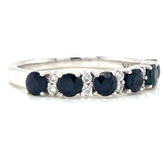 9ct White Gold Earth Grown Round Sapphire & Diamond Ring