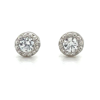 9ct White Gold Tiny Cz Halo Earrings