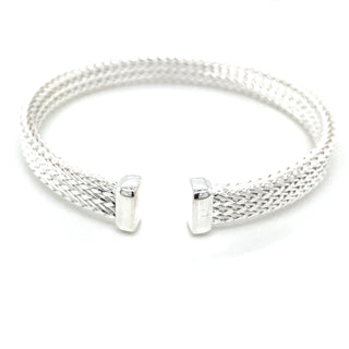 Sterling Silver Woven Square Bangle With Stainless Steel Centre