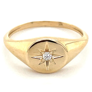 9ct Yellow Gold Star Signet Ring with Diamond