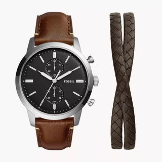Fossil Townsman Chronograph Brown LiteHide Leather Watch and Bracelet Set
