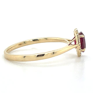 14ct Yellow Gold Laboratory Grown Oval Ruby & Diamond Halo Ring