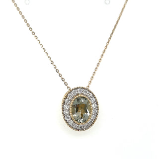 9ct  Yellow Gold 1.03ct Green Amethyst & Diamond Halo Pendant