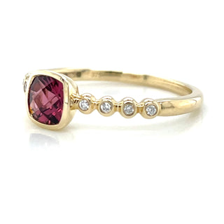 9ct Yellow Gold Diamond & Cushion Cut Rhodolite Garnet Ring