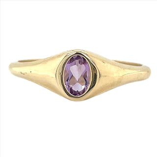 9ct Yellow Gold Rubover Purple Amethyst Ring