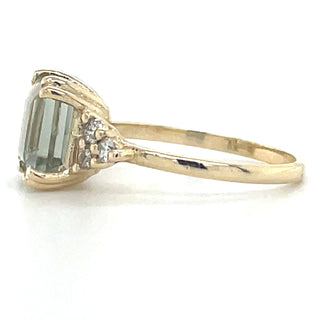 9ct Yellow Gold Princess Cut Green Amethyst & Diamond Ring