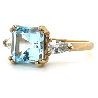 9ct Yellow Gold Earth Grown Blue Topaz & Green Amethyst Ring