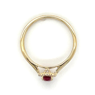 14ct Yellow Gold Laboratory Grown Oval Ruby & Diamond Halo Ring